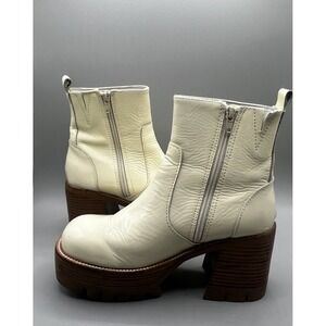 Jeffrey Campbell Quavo Ice Crinkle Cream Patent Leather Chunky Platform Boots 8M